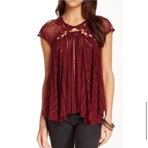 Free People Stars Align Lace Sleeve Swing Top